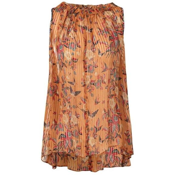 Isabel Marant 100% Silk Alika Trapeze Top Floral Bird Print Size US4 FR36 Orange - Picture 4 of 11